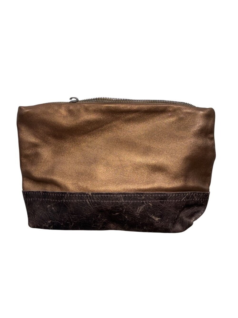 Rough & Tumble Metallic Bronze Leather Pouch With Zipper Closure & Interior Pock - Picture 2 of 8